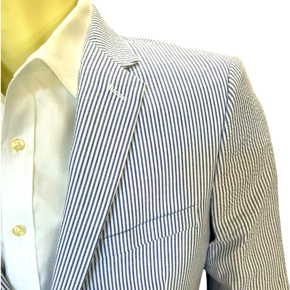 Saddlebred men’s sport coat size 38 regular 100% cotton blue white newer prep - Picture 3 of 13